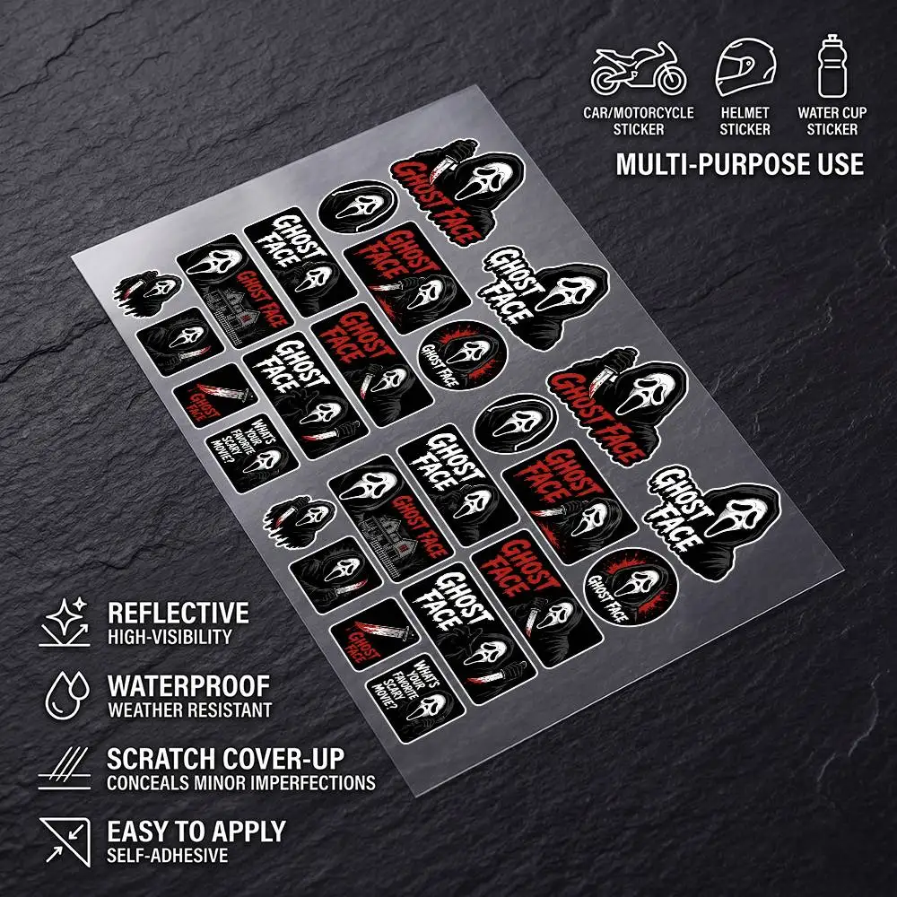 G-gHoSt FaCe-E Long Lasting Waterproof Reflective Sticker Scratch Conceal Fit Motorcycle Car Helmet Fridge Decals