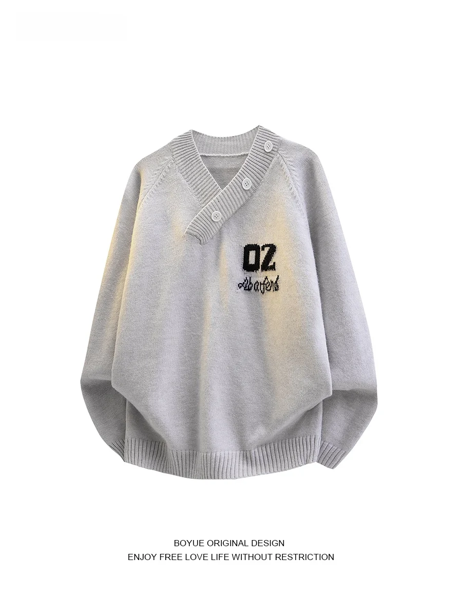 

Boyue American Retro V-ne Button Knitted Sweater Lazy Sle Casual Simple Men's Women's Long Sve Winter Warm Clothes