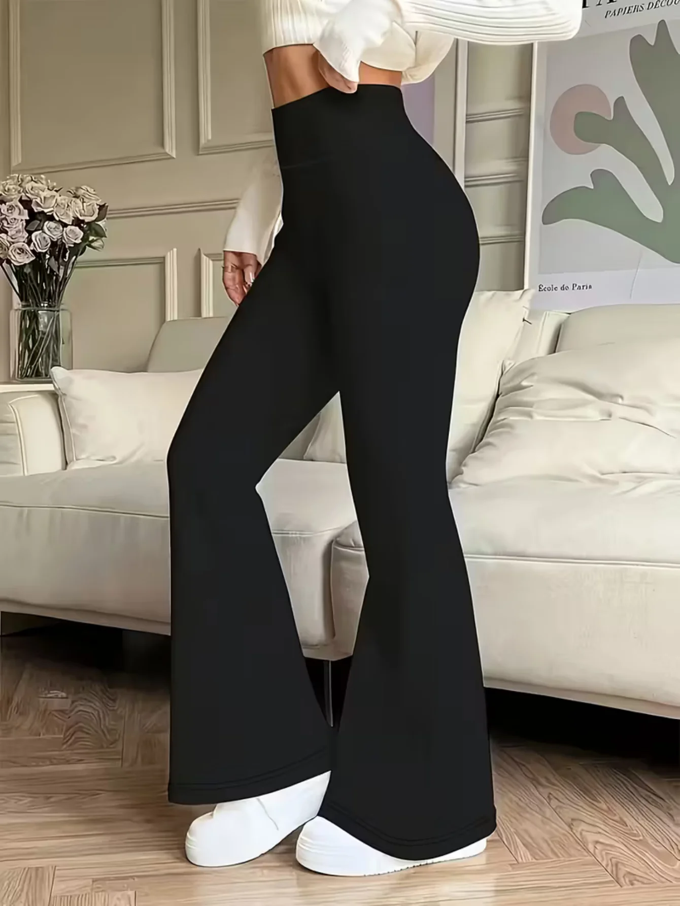 

Элегантные женские брюки для йоги с высокой талией черного цвета — модная спортивная одежда с простым стильным дизайном для фитнеса и бега