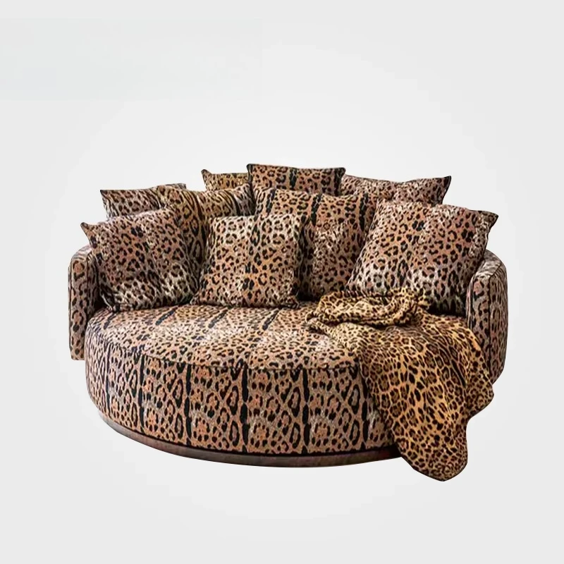 

Italian light luxury round recliner household leopard print sofa furniture