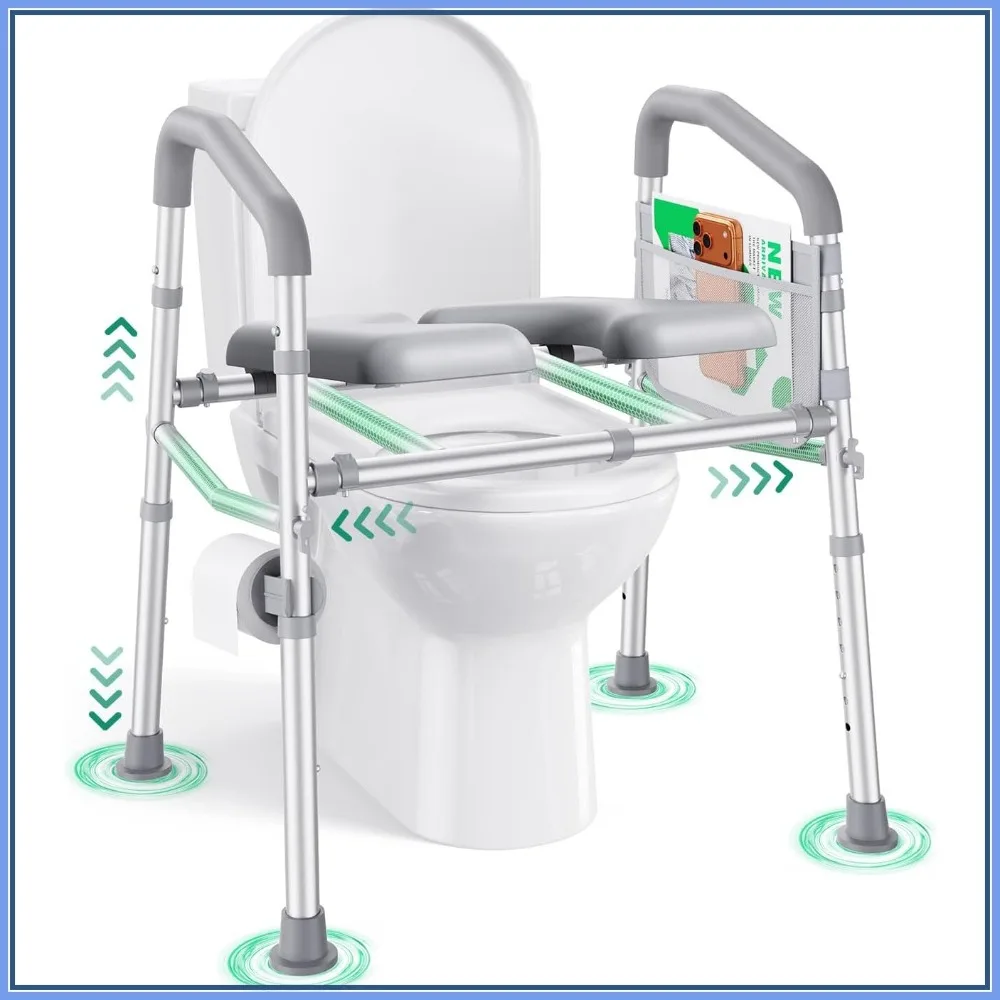 

Raised Toilet Seat with Handles, 500 lb Anti-Wobble Frame, Adjustable Height & Width, Fits Most Toilets