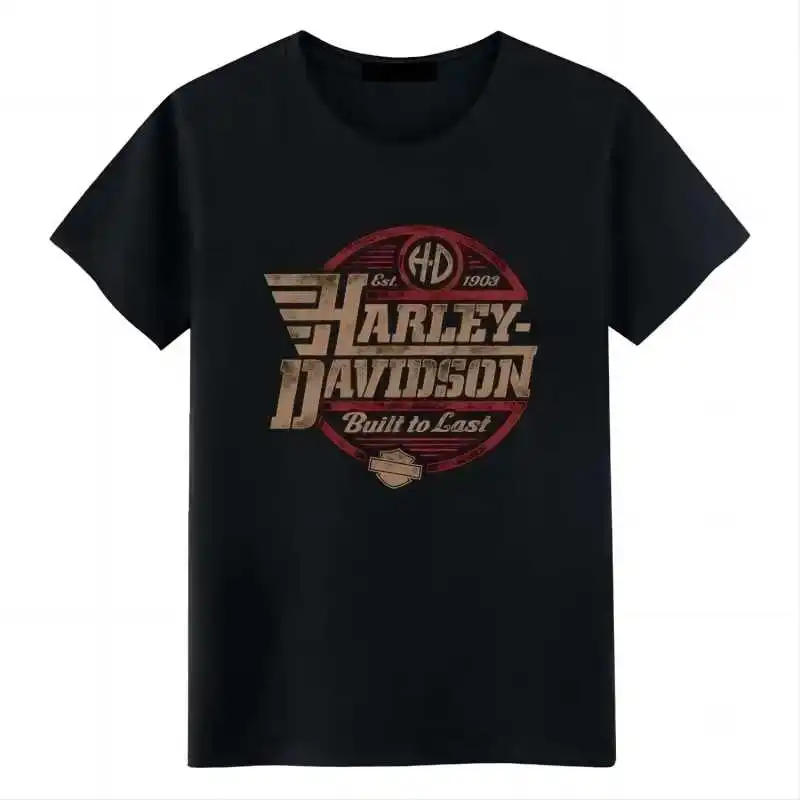 Harley Davidson Men's and Women's Sports Shirts Pure Cotton Clothing Retro Round Neck Large Size Summer