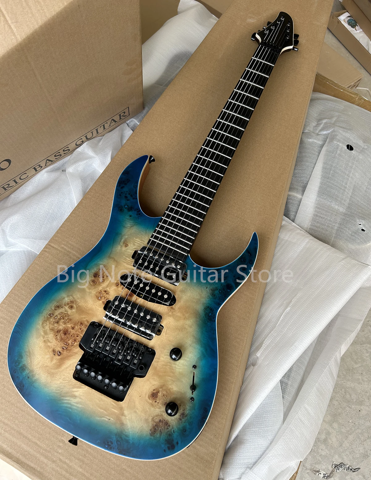 Factory Matte Blue 7 Strings Electric Guitar Burl Maple Veneer Wenge Neck Rosewood Fretboard HSH Pickups Customizable