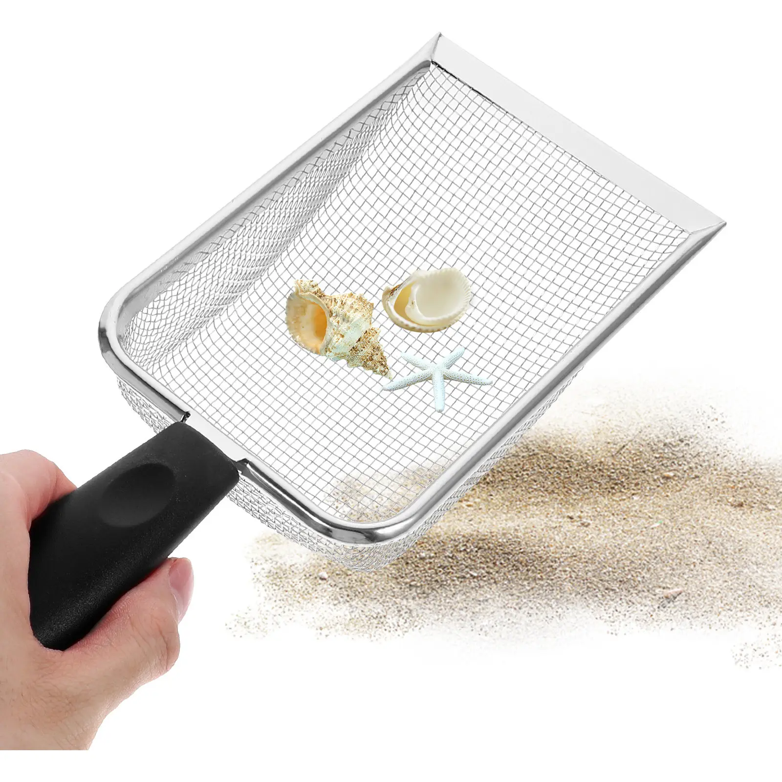 

Детская пляжная лопатка из нержавеющей стали, многофункциональная, портативная, с сеткой для фильтрации песка, инструмент для копания и сбора ракушек на пляже