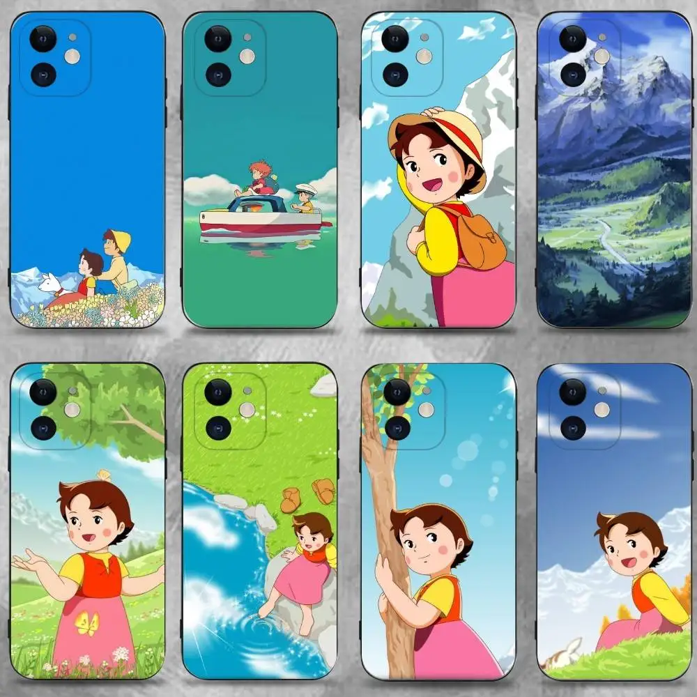

H-Heidi Cartoon Phone Case For iPhone 16,15,14,13,12,11 Plus,Pro Max,XS,X,XR,SE,Mini,8,7,Soft Silicone Black Cover