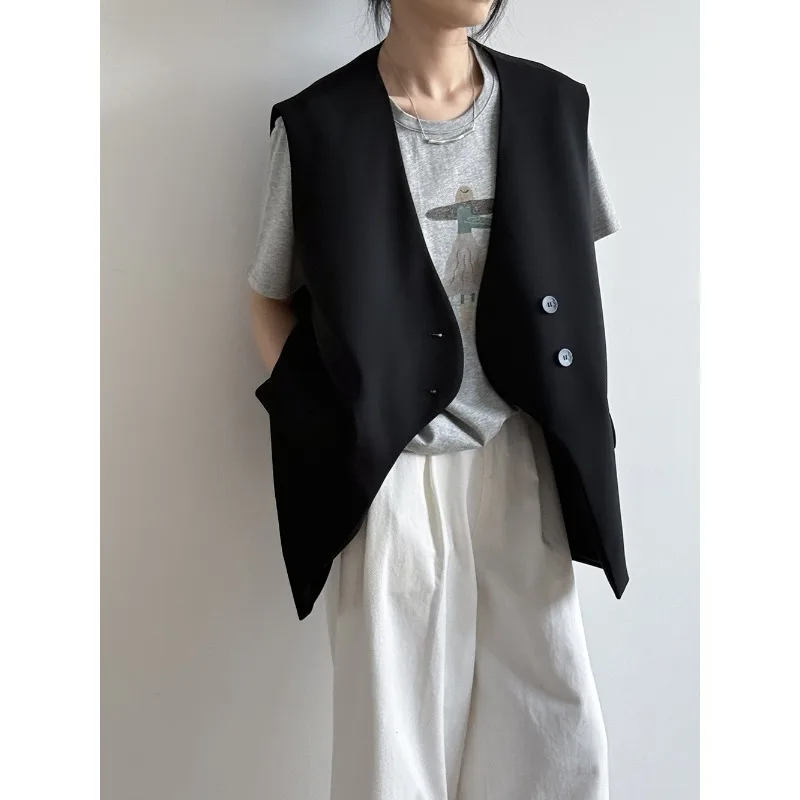 

Осенний новый ретро-V-образный вырез, темпераментный модный и тонкий костюмный жилет, женский жилет, топ