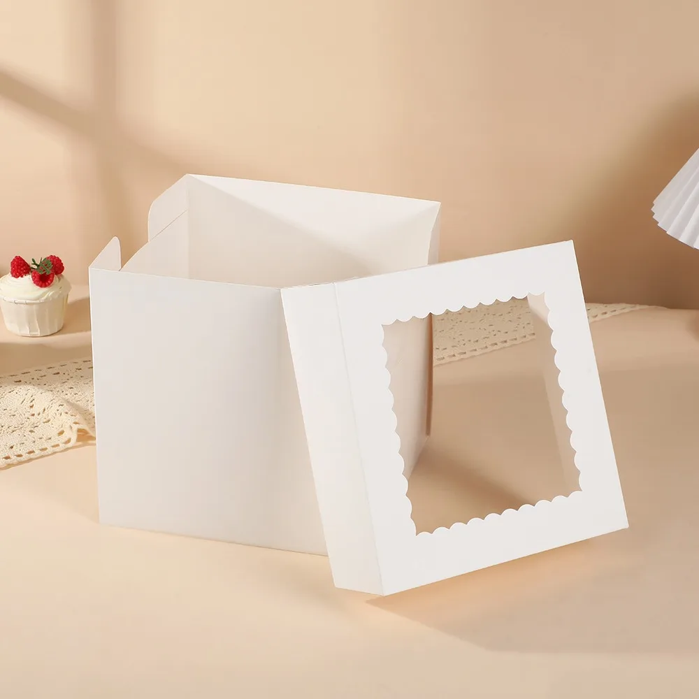 10-個ケーキデコレーション用品正方形使い捨てケーキ包装箱窓付き白いペストリーボックス-diy-ケーキ容器パーティー用