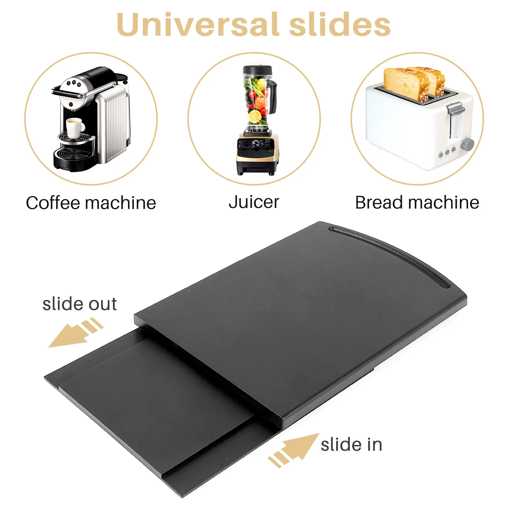 High-end Kitchen Sink Sliding Coffee Tray Mat, Under-Cabinet Equipment Coffee Machine Toaster Countertop Storage Moving Slider-B