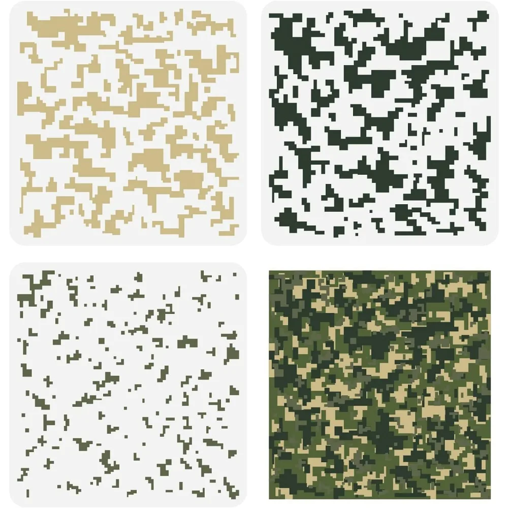 3PCS Camo Stencils 11.8x11.8inch Reusable Painting Templates Camouflage Pattern Stencils Tiger Stripe Leopard Templates Square