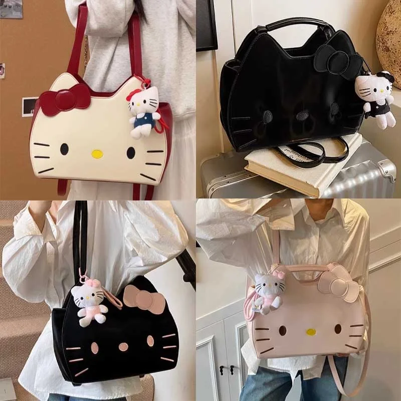 Ransel Preppy Hello Kitty Kawaii Tas Bahu Sederhana Pelajar Kucing Sanrio Kt Tas Tangan Fashion Y2k Trendi Wanita