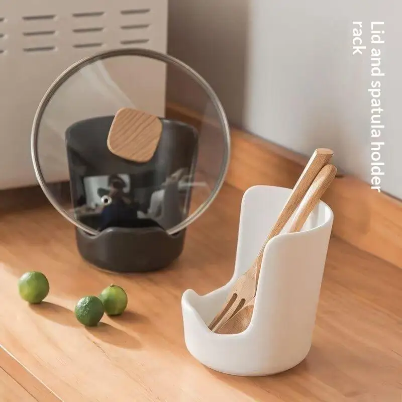 

Minimalist Heat Resistant Ceramic Pot Lid Rack Non-Slip Cream Style Spatula Rest for Home Cooking Use Gift