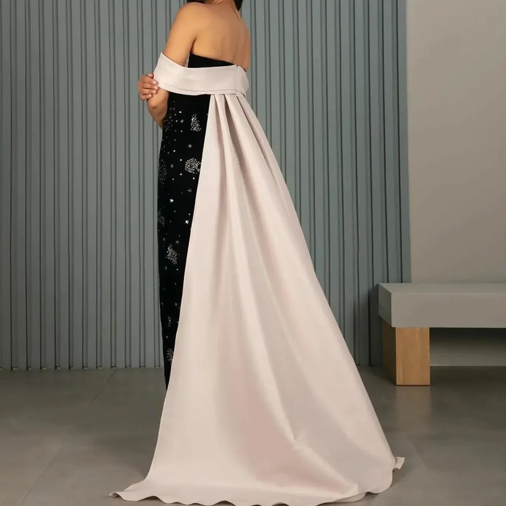 Customized Sexy Jersey Off the Shoulder Crystal Sequined Evening Dress Delicate Boat Neck Bridal Party Saudi Arabia 2025