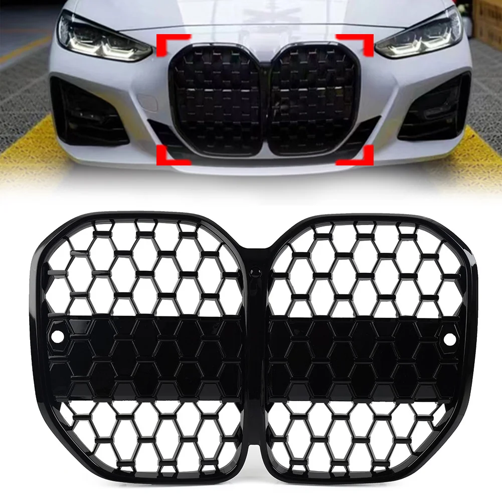 

Meteor Style Car Front Bumper Center Kidney Grille Grill For BMW 4 Series G22 G23 2 Door 2021 2022 2023 Glossy Black