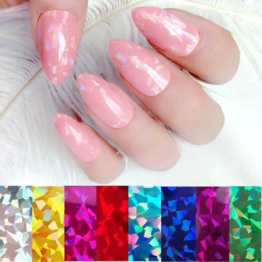 100cmx4cm Holographic Nail Sticker For Design DIY Nail Art Transfer Foils Laser Broken Glass Decal Manicure Film