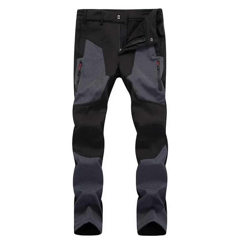 New outdoor waterproof charging pants men's fleece thickened color matching soft shell mountaineering pants thermal trousers