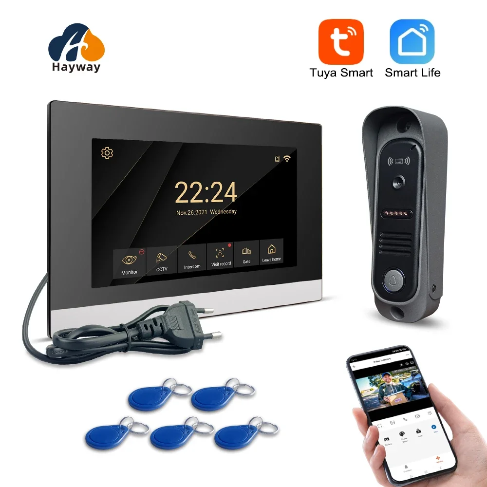 Hayway Tuya Wifi Video Intercom 1080P Doorbell 7Inch IPS Full Touch Monitor With Mobile Detection ID Access Control Unlocking