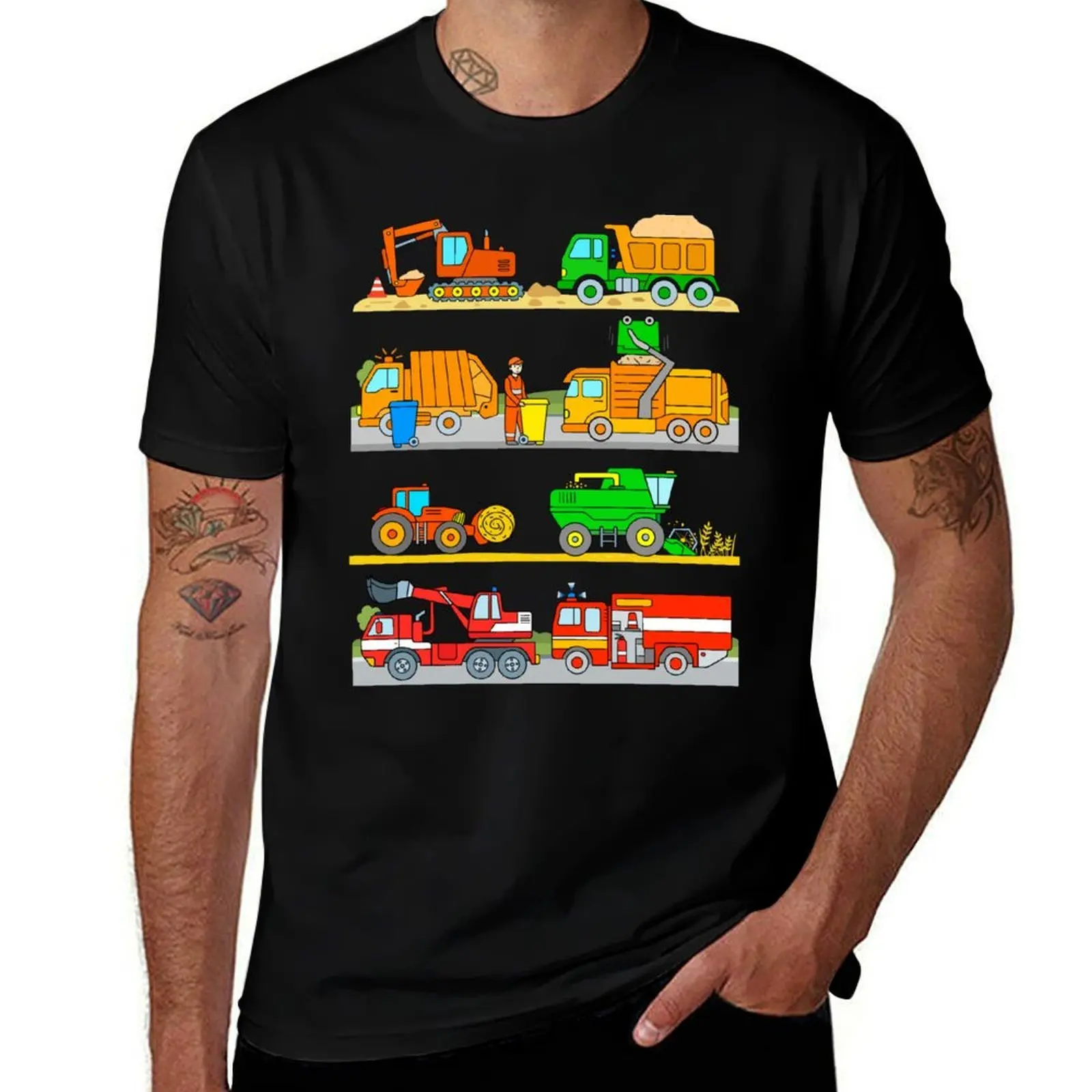 Kids Cars Trucks Vehicles like Firetruck Tractor Garbage Truck Excavator T-Shirt man graphic t shirt T-Shirt