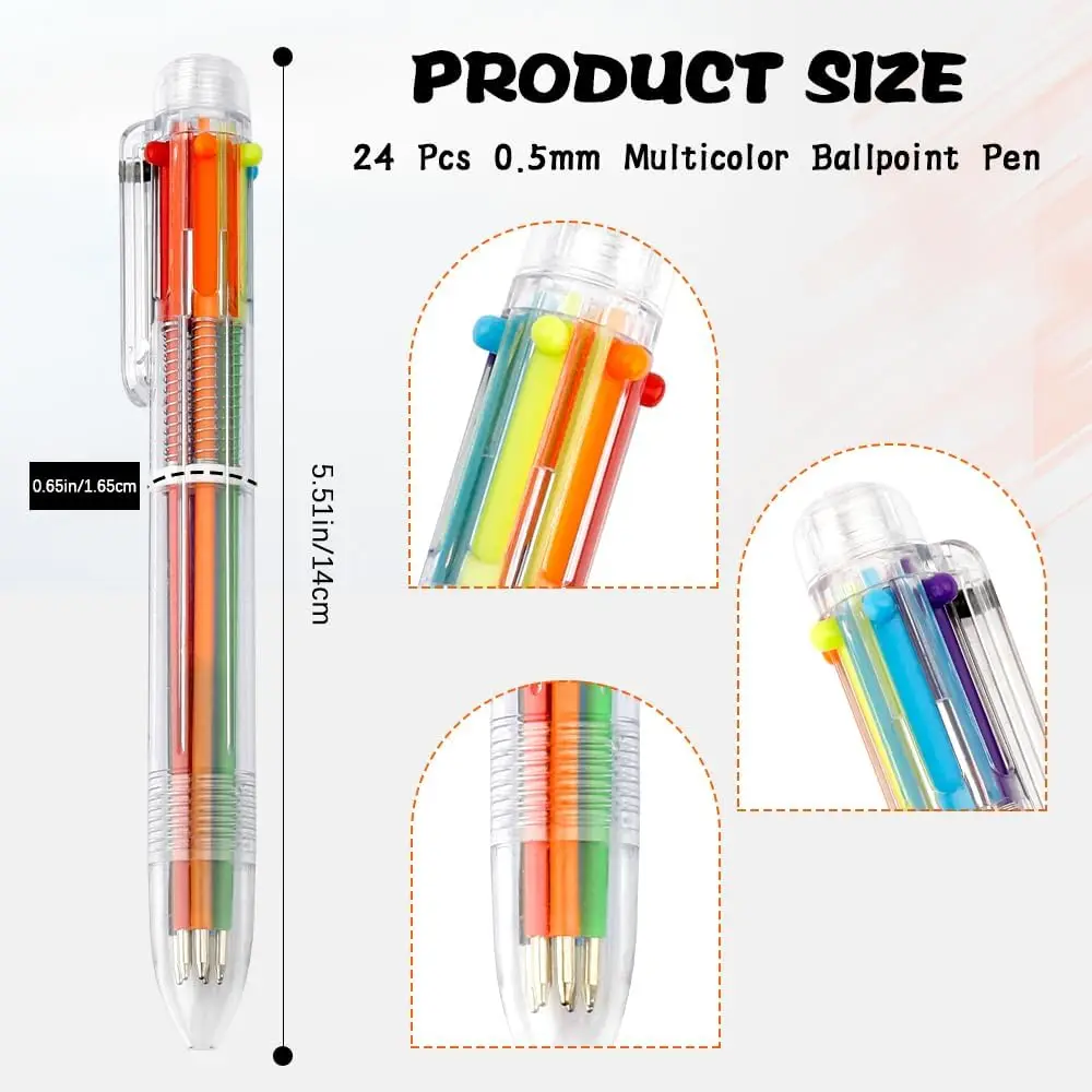 24 Pack Multicolor Pen 0.5mm 6-in-1 Multicolor Ballpoint Pens for School Office Supplies Party Favors for Kids Teacher Valentine