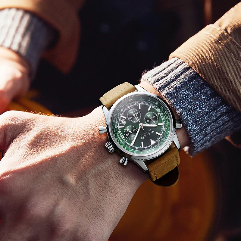 FEICE Men\'s Quartz Watch Leather Fashion Luxury Quartz Wrist Watches Waterproof Sport Watches for Men Chronograph Luminous Watch