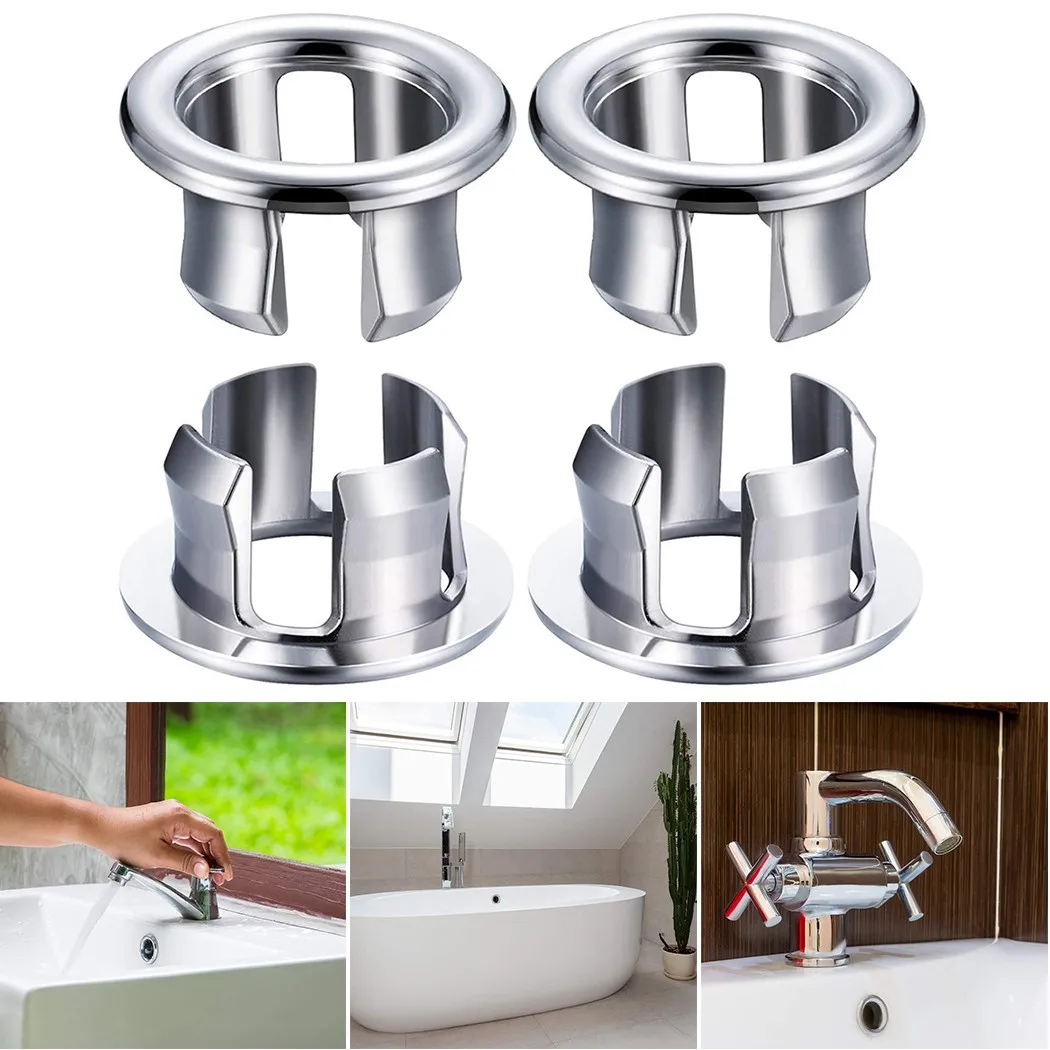 4PCS ABS Plastic Bathroom Kitchen Basin Sink Overflow Cover Ring Insert Replacement Chrome Hole Round Drain Cap Basin Accessory