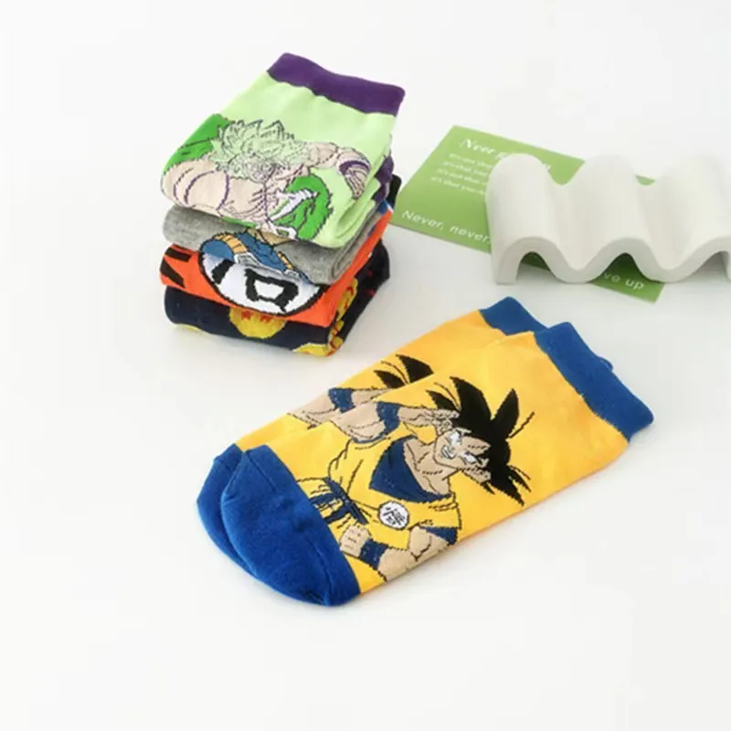 5 Pair Anime Dragon Ball Son Goku Vegeta Socks Men Hip Hop Print Skateboard Socks Personality Casual Cotton Short Cartoon Sock