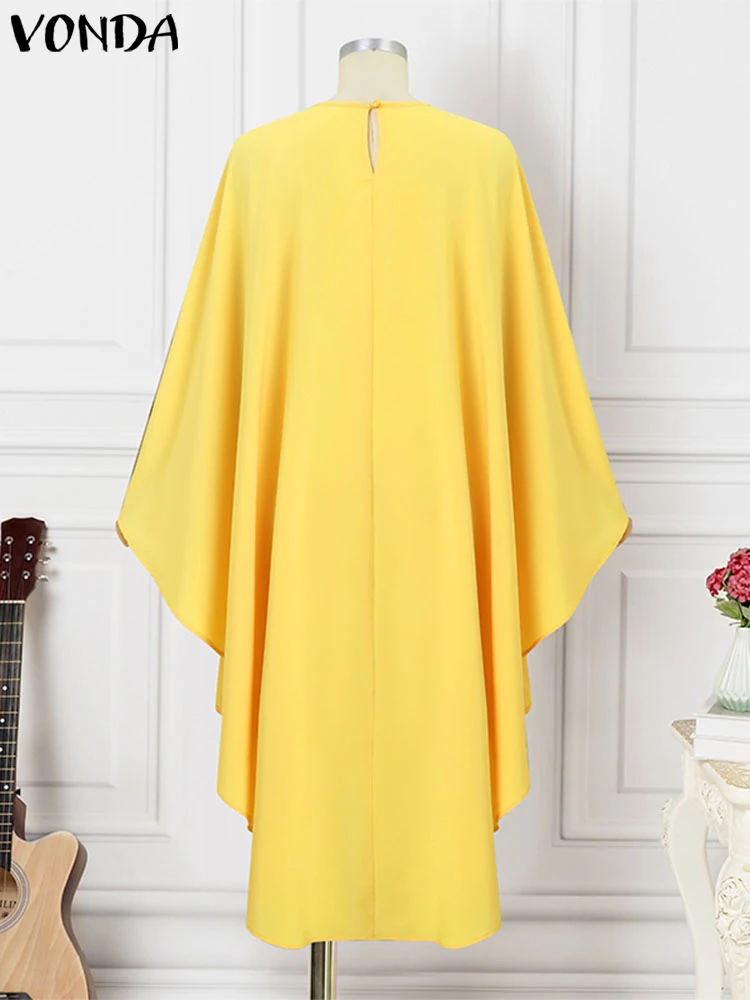 Plus Size Women Long Maxi Dress 2024 VONDA Casual Oversize Solid Color Elegant Vestidos Long Sleeve Robe Ruffles Sundress