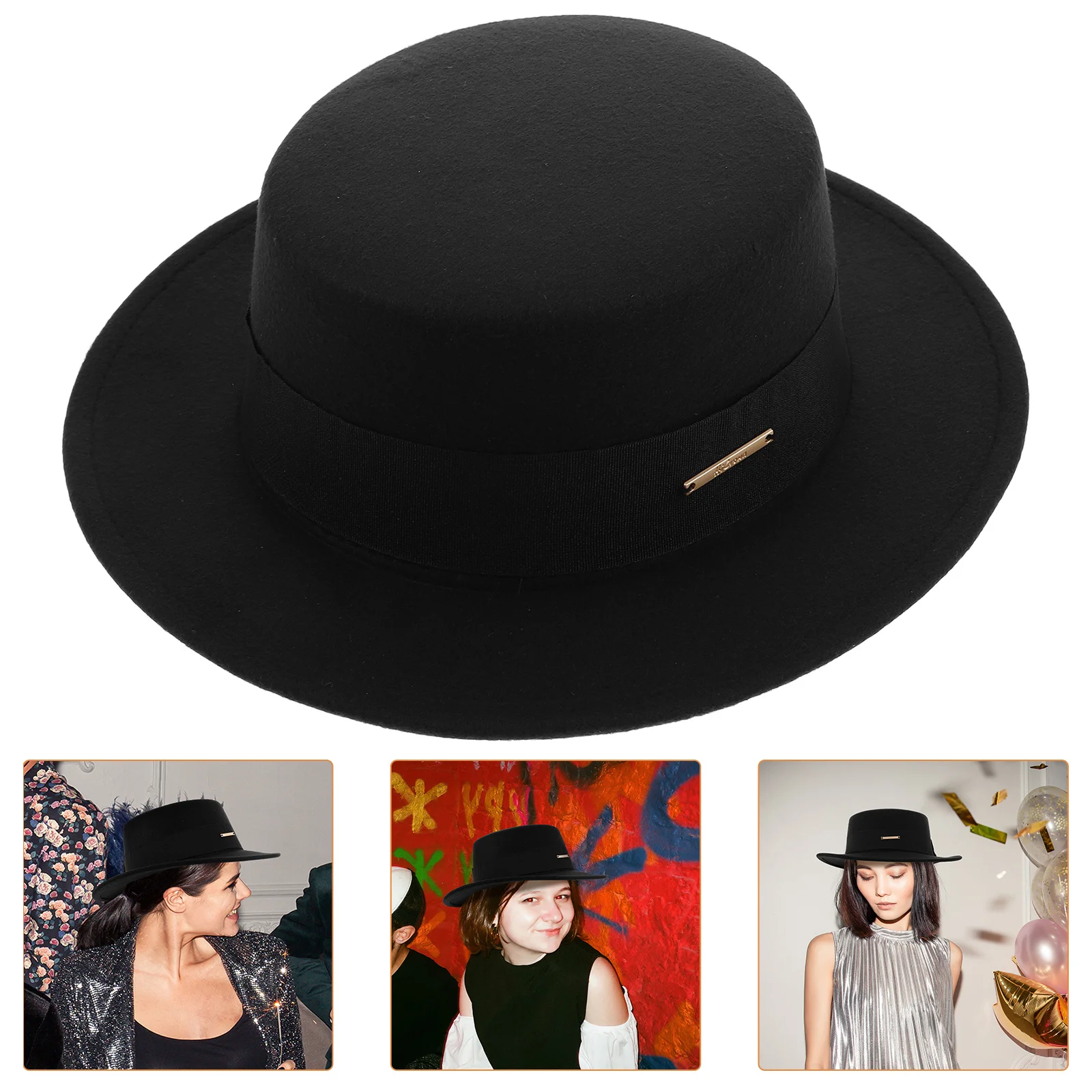 

Classic Black Flat Top Wide Brim Fedora Hat Unisex Comfortable Stylish Headwear for Men Women Formal Casual