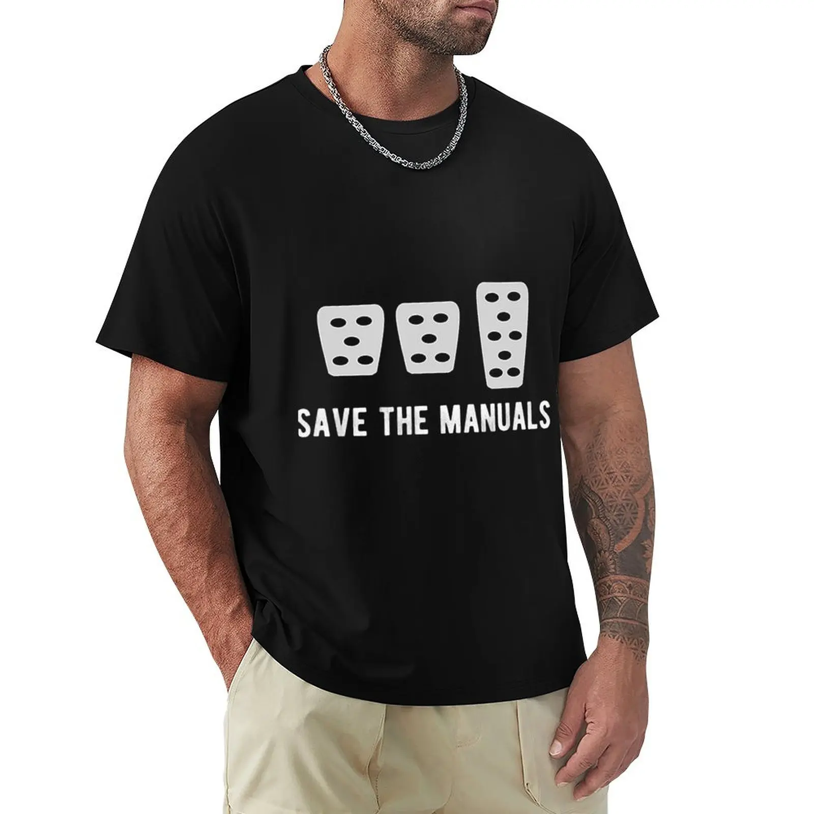 Save The Manuals Stick Shift Car Lover T-Shirt Casual Pattern Print Tee Shirt