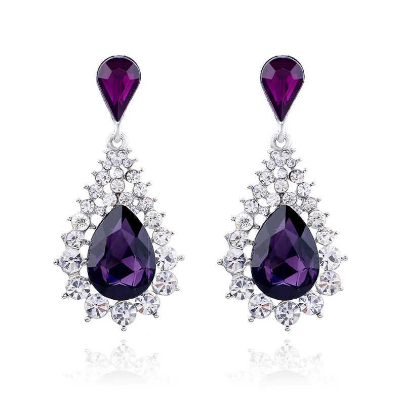 European and American jewelry popular alloy diamond-encrusted water drop earrings Amazon cross-border high-end earrings earrings