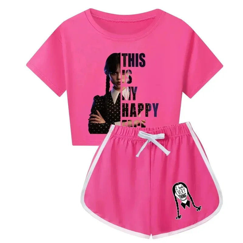 Lyou 2025 الأربعاء طفل نصف الجسم منامة مجموعات قصيرة الأكمام تي شيرت + شورت ملابس الصيف الفتيات ملابس رياضية Chee ★ ★ ★   كك.