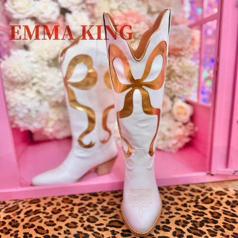 الوردي القوس الأحذية الغربية النساء منتصف الارتفاع كعب الركبة عالية التمهيد السيدات الشتاء أشار تو سحب على الأحذية السيدات أحذية أنيقة كبيرة 44