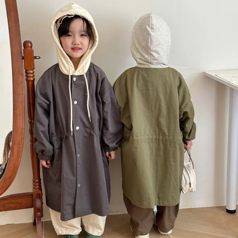 Girls Coat Windbreak Jacket Cotton Outwear 2026 Vintage Spring Autumn Outdoor Kids Windproof  Children's Clothing