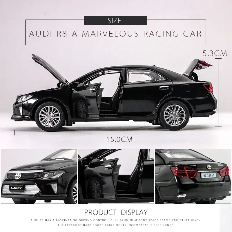 Nuevo modelo de coche fundido a presión de aleación de Metal TOYOTA CAMRY a escala 1:32, modelo en miniatura con luz de sonido extraíble, juguetes para niños CarF