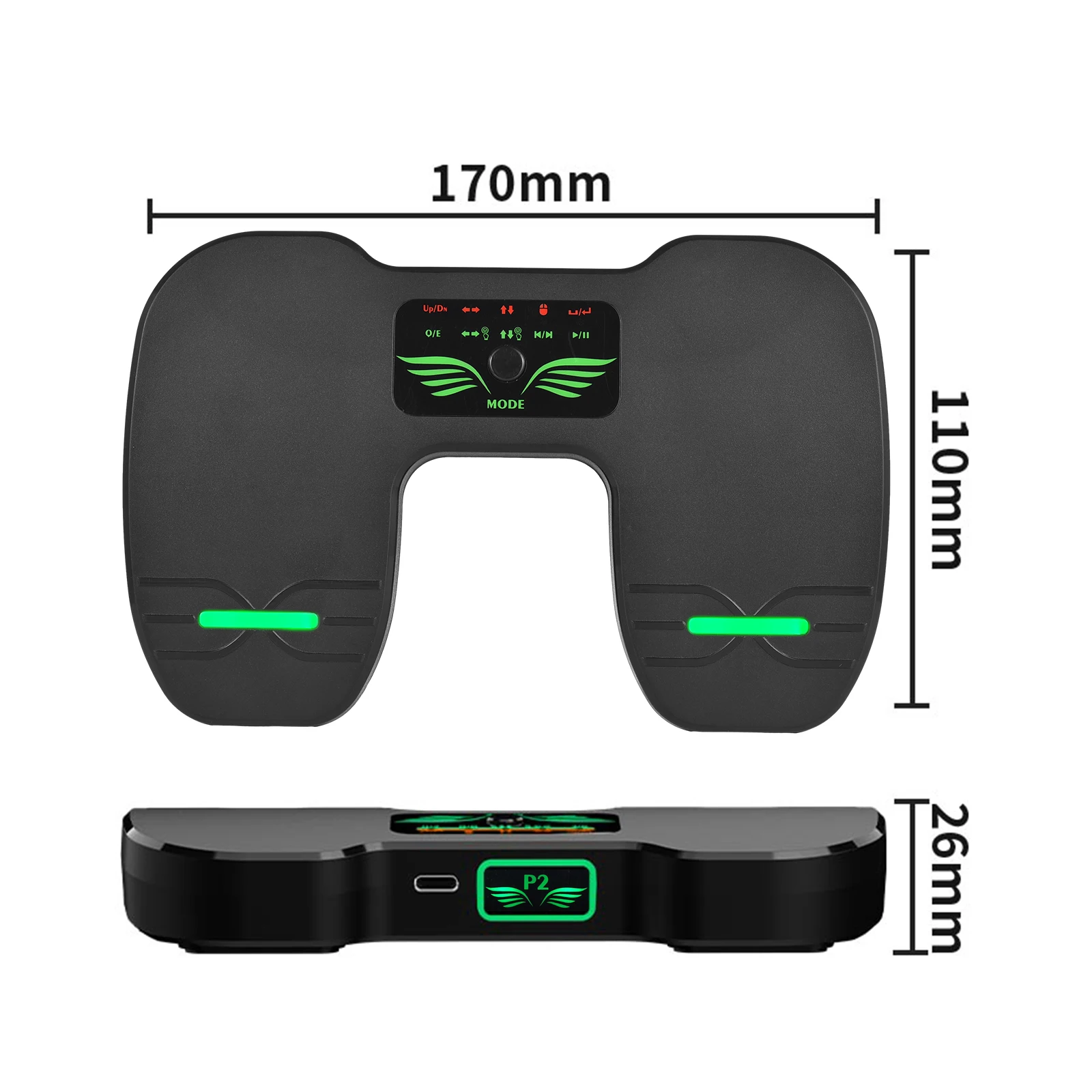 Wireless Page Turner Pedal BT 5.1 10 Working Modes Type-C Interface 17*11*2.6cm 205g for Tablets Smartphones Multimedia Remote