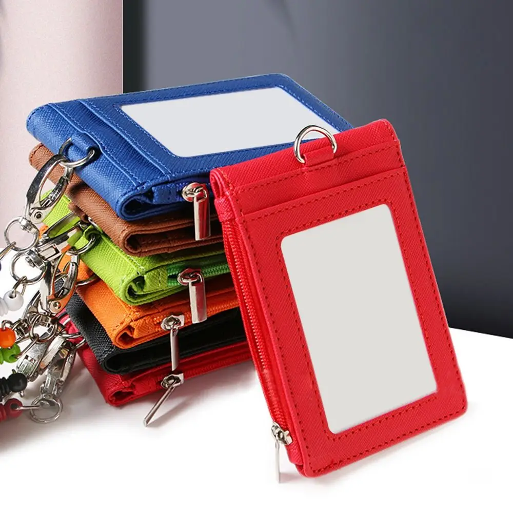 Multifunktion ale pu Leder Karten hülle Fall Mitarbeiter Arbeits karten halter mit Lanyard Namensschild Reiß verschluss Karten tasche Karabiner Stil skalierbar – Detail 4