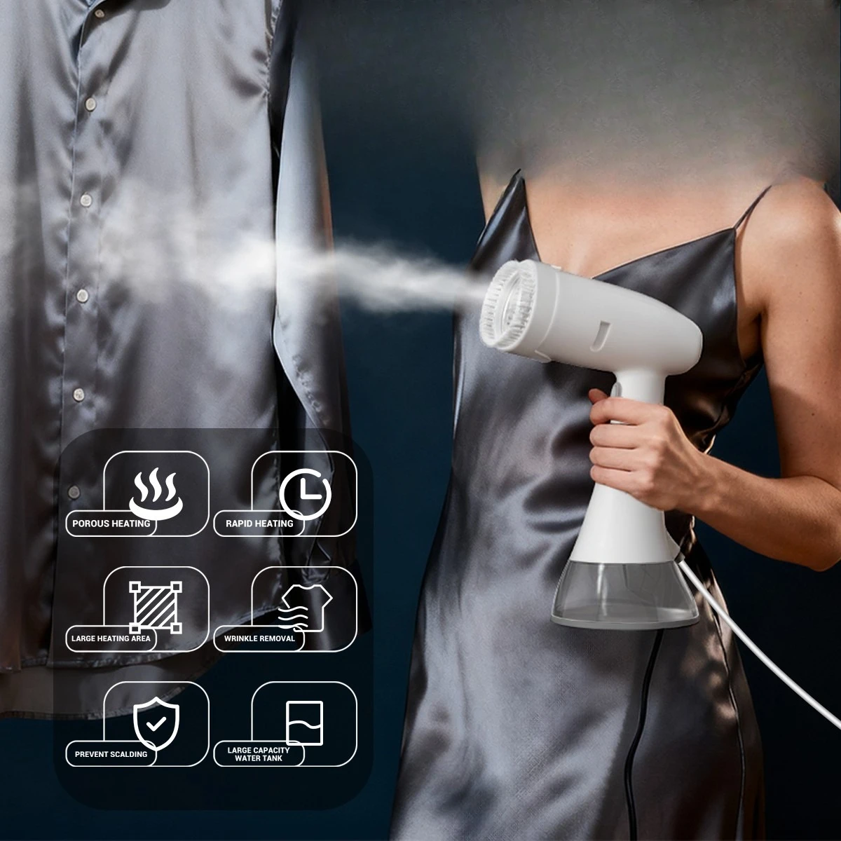 Portable Travel Automatic Ironing Machine 300ml Handheld Vertical Fabric Steamer 1500W with Wire Brush for Hotel Use