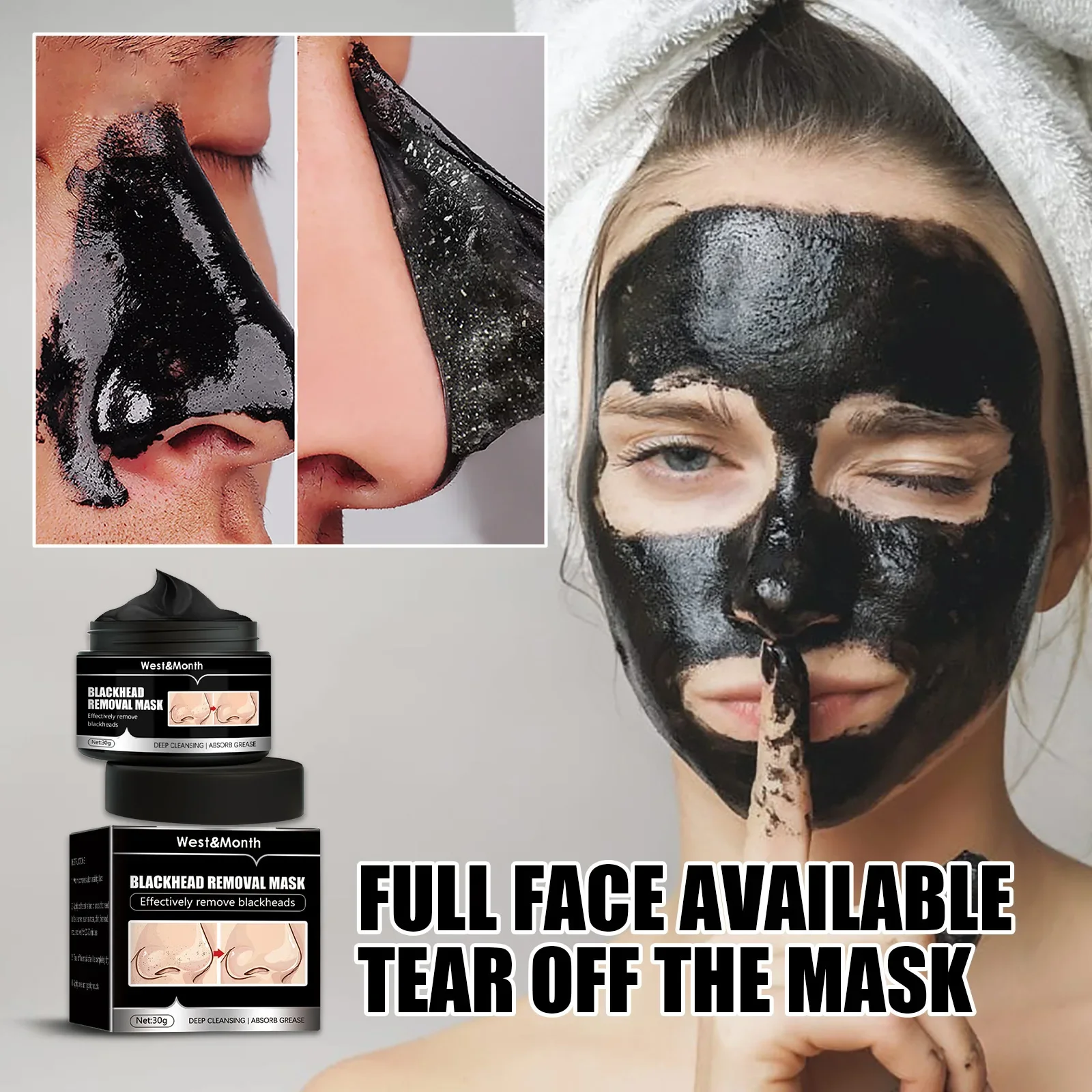 Tear Bamboo Charcoal Nose Mask, Deep Cleansing Nose Blackhead Firming Pore Hydrating Mask Shrinking Pores Firming Skin