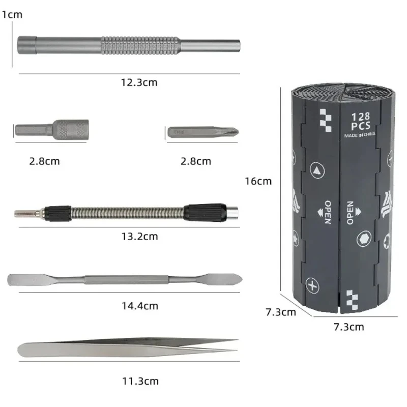 For IPhone, Laptop, PC and Household Repairs Bamboo Slips 128-in-1 Multi-Functional Precision Screwdriver Kit with Magnetic Bits