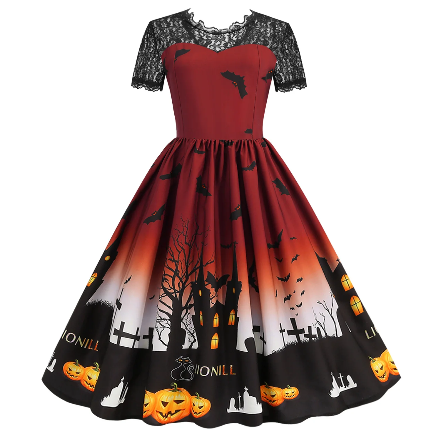 

Halloween Style Print Dresses Women Vintage See Through Lace Patchwork Festival Dress Up Party Dress Female Streetwear Vestidos