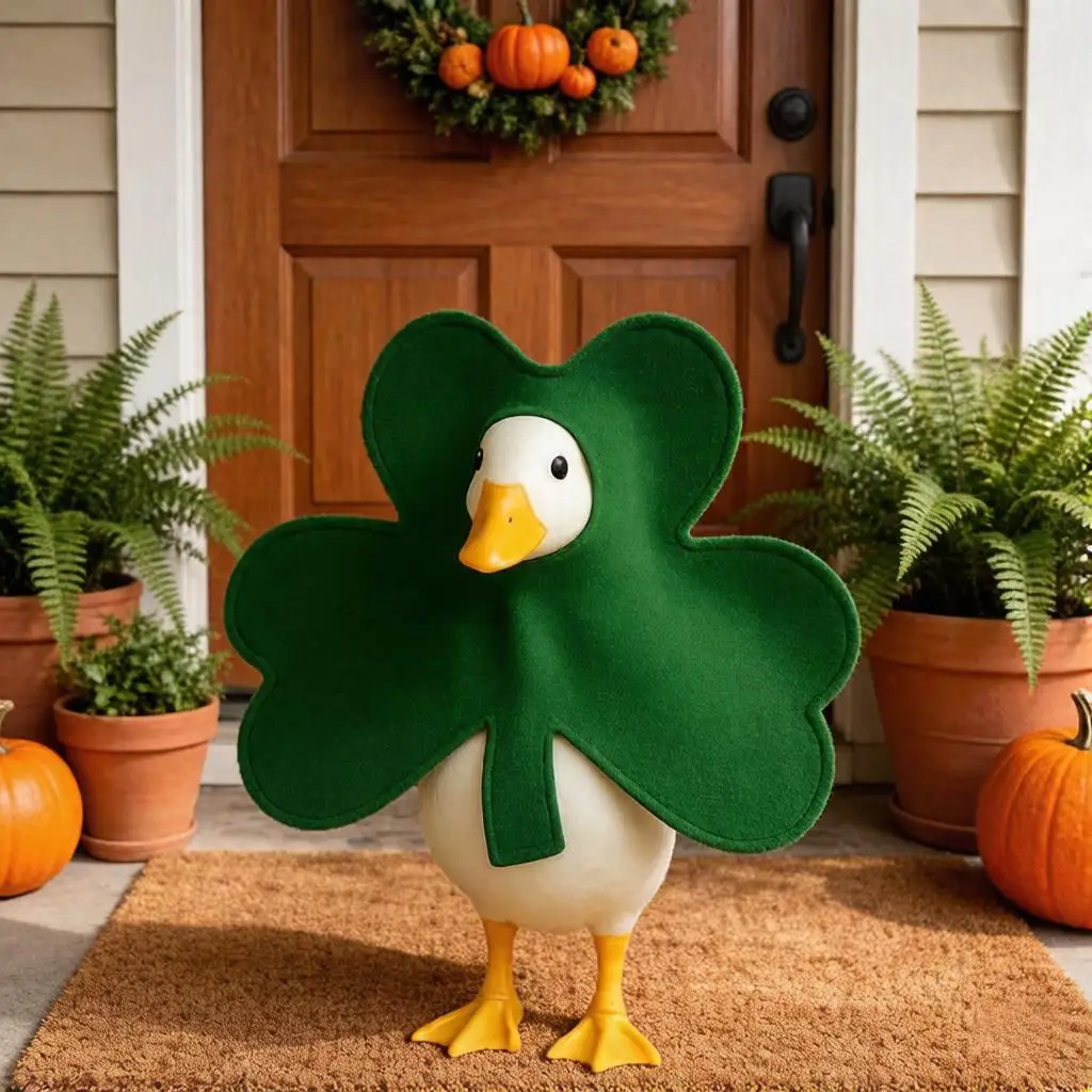 

Праздничный костюм для гусиных фигурок ко Дню Святого Патрика: Декоративный зеленый наряд для гусей для сада и веранды, создающий семейную атмосферу
