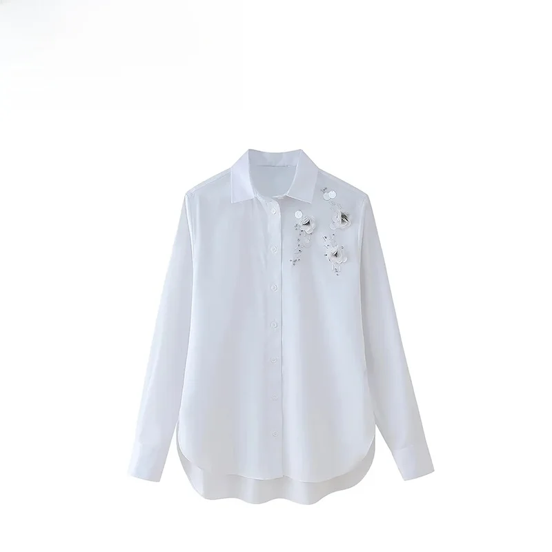 

ZBZA Summer New Women's Faion Design Commuter Sle Jewelry Decorated irt Long Sve Streetwear Polyester Fiber