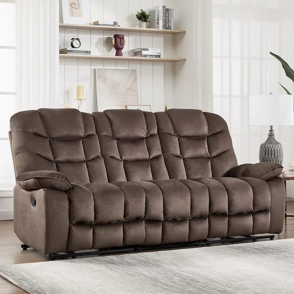 

Brown 3-Seat Manual Reclining Fabric Recliner Couch with Padded Rests and Armrests, 85 Wide for Living Room