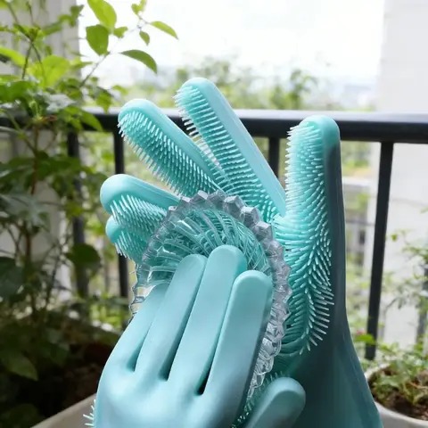 Household Pet Grooming Dishwashing Gloves Silicone Rubber Sponge Scrubber Multi-Purpose Gentle Clean Daily Use Cleaning Gloves