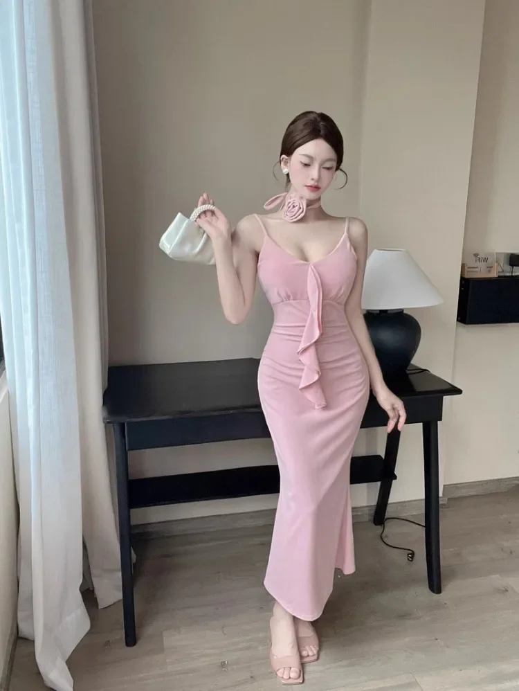 Topanoma Temperament Evening Dresses Women Wedding Party Sleeveless V Neck Ruffles Elegant Cocktail Mermaid Dress Banquet Prom