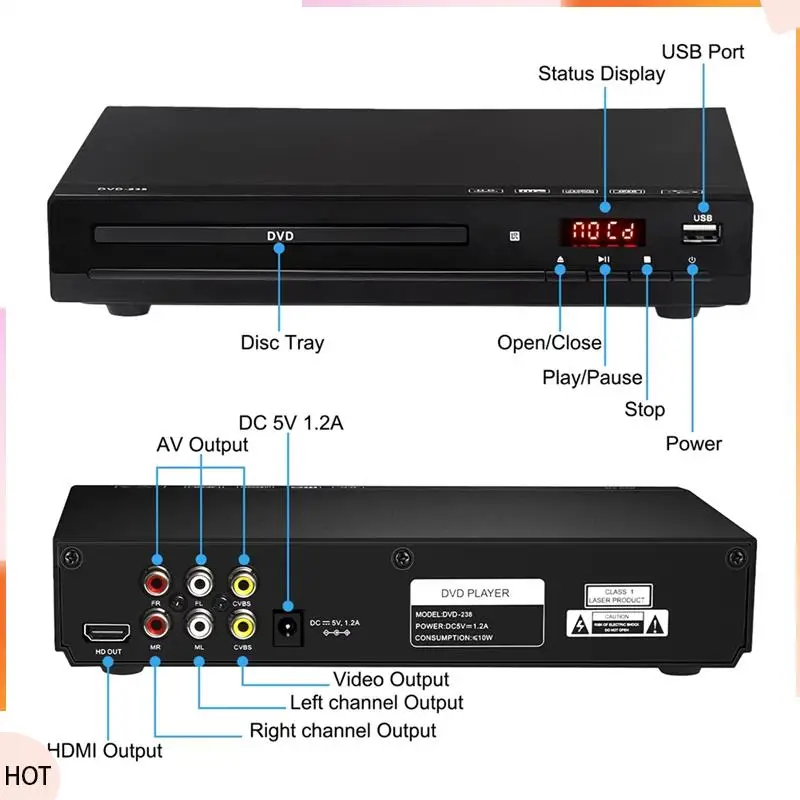 Odtwarzacz DVD News M238 HD 1080P z pilotem, USB, MP3, MP4, odtwarzacz płyt do domu, do telewizorów, projektorów, wtyczka EU