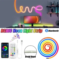 1-5 M Weaving Rope RGBIC Neon Light Strip LED Neon Light APP Control USB Plug-in Waterproof for Room Wall Deskside Decorations