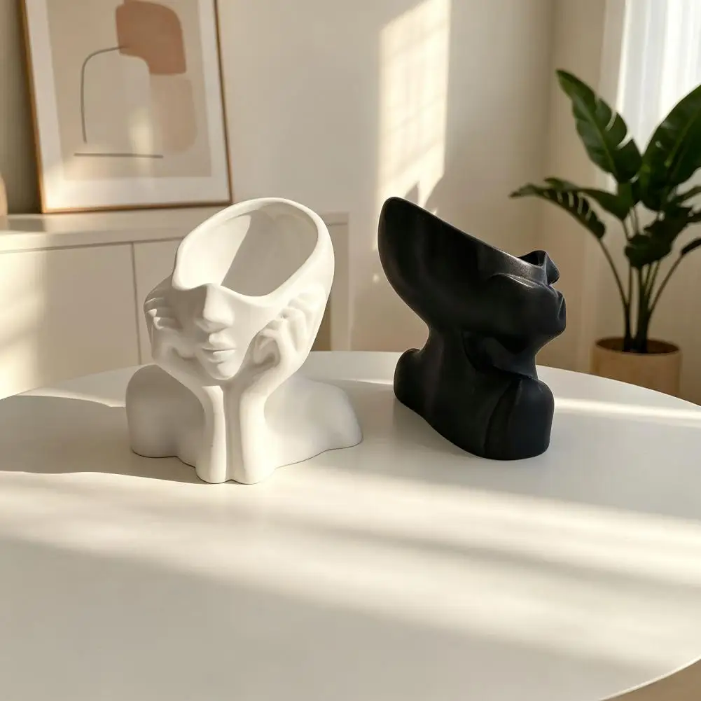 Matte Pen Holder Abstract Thinker Pen Holder Sculpture 3d Printed Desk Organizer Figurine Unique Face Vase for Makeup Brushes