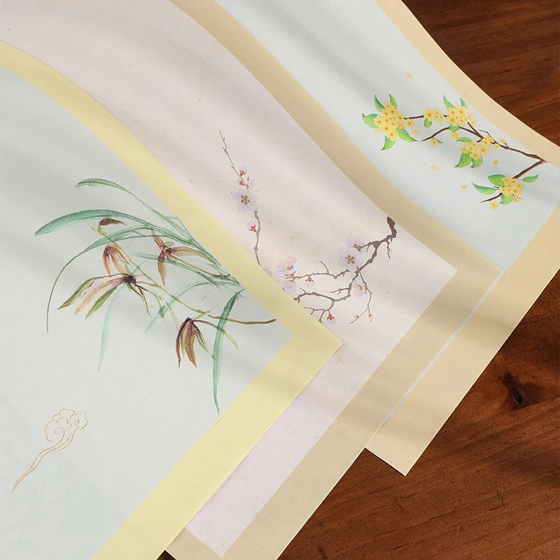 9 Sheets Batik Floral Small Regular Script Xuan Paper | Semi-Processed Rice Paper for Calligraphy & Painting