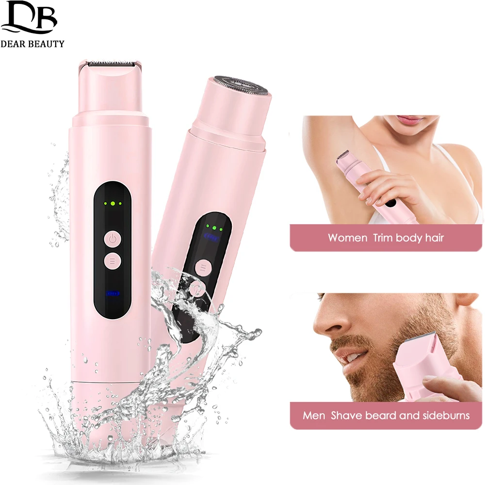 Electric Shaver For Women Men Waterproof Wet & Dry Hair Razor 2 In 1 Double Head Bikini Trimmer Body Epilator For Private Areas