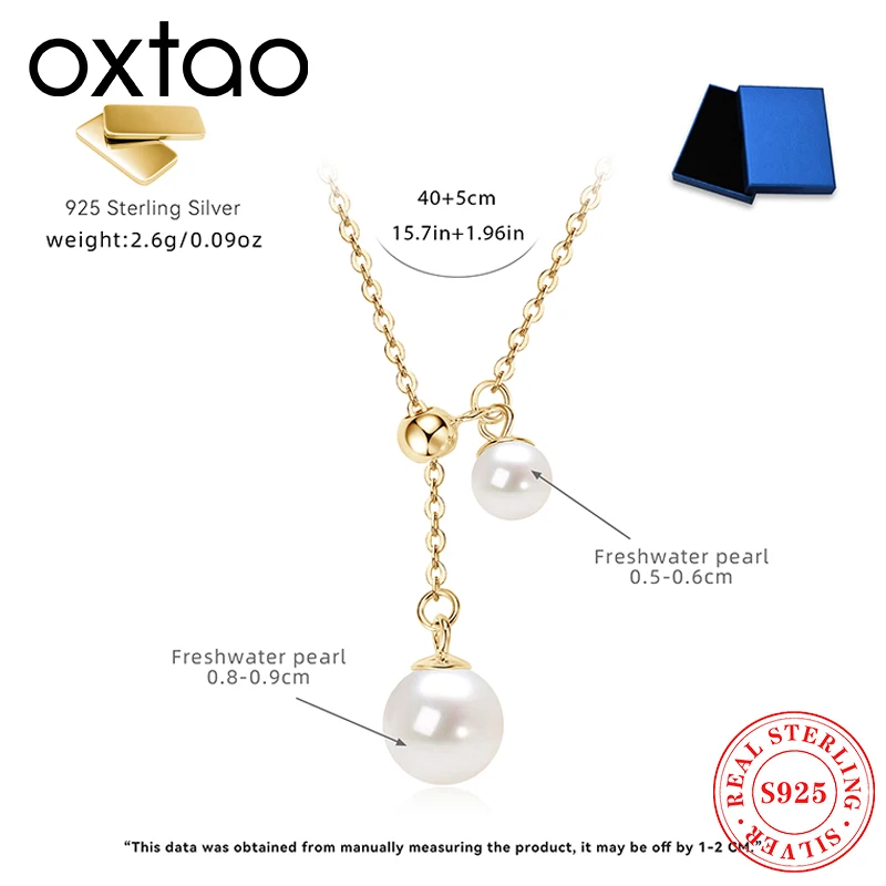

OXTAO модное Y-образное ожерелье из настоящего стерлингового серебра 925 пробы, ожерелье из натурального пресноводного жемчуга, регулируемая цепочка для женщин, ювелирные изделия